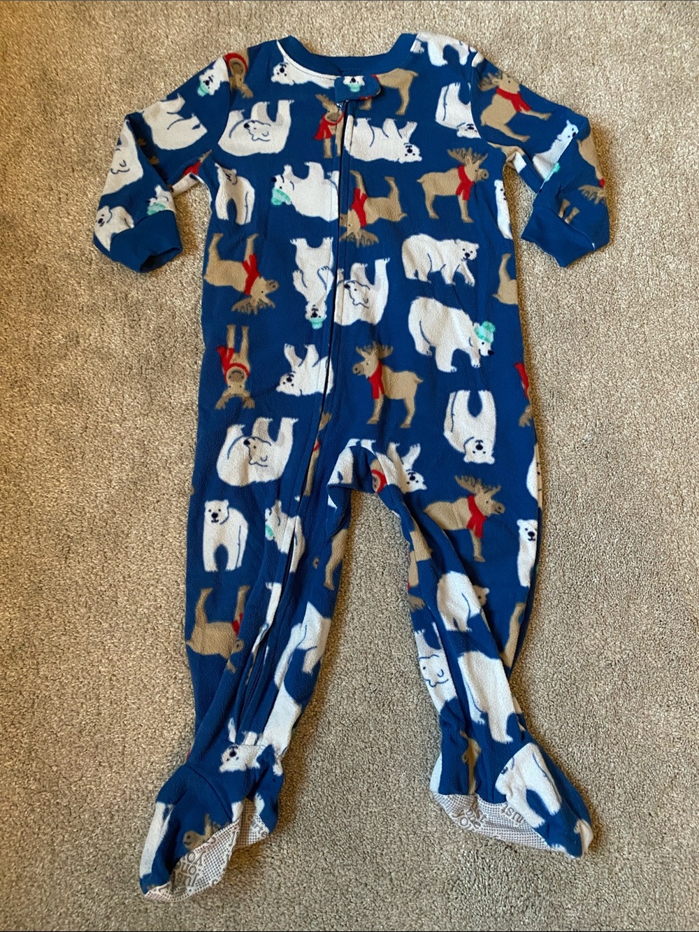 Carter’s 18 Month Blue Polar Bear & Moose Footed One-Piece Pajamas